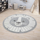 Kids Rug Tweet with Lion Face Round Play Mat in Grey