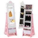 Kids Jewelry Cabinet with Full-Length Mirror and Foldable Drawer-White by LJGDeals