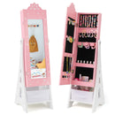 Kids Jewelry Cabinet with Full-Length Mirror and Foldable Drawer-Pink by LJGDeals