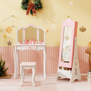 Kids Jewelry Cabinet with Full-Length Mirror and Foldable Drawer-Pink by LJGDeals