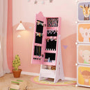 Kids Jewelry Cabinet with Full-Length Mirror and Foldable Drawer-Pink by LJGDeals