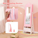 Kids Jewelry Cabinet with Full-Length Mirror and Foldable Drawer-Pink by LJGDeals