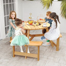 Kids Outdoor Wooden Picnic Table and Bench Set with Umbrella Hole-Natural by LJGDeals