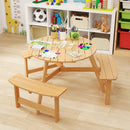 Kids Outdoor Wooden Picnic Table and Bench Set with Umbrella Hole-Natural by LJGDeals