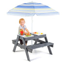 Kids Picnic Table Set with 3 Removable Bins-Gray by LJGDeals