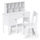 Kids Study Desk and Chair Set with Chair Hutch and Storage Cabinet for 3+ Years Old-White