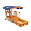 Kids Outdoor Wooden Retractable Sandbox with Cover and Built-in Wheels-Natural by LJGDeals