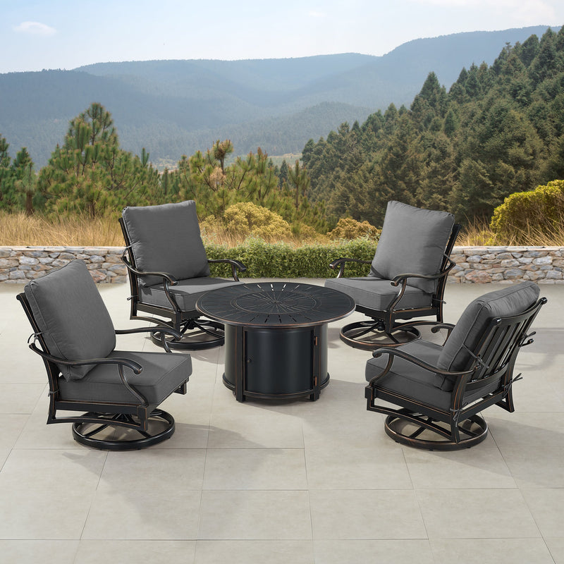 Black Aluminum Fire Table Set with Four Club Chairs