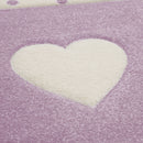 Nursery Rug Kids Checked Dots Hearts Crowns in Pastel Purple Grey