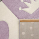 Nursery Rug Kids Checked Dots Hearts Crowns in Pastel Purple Grey