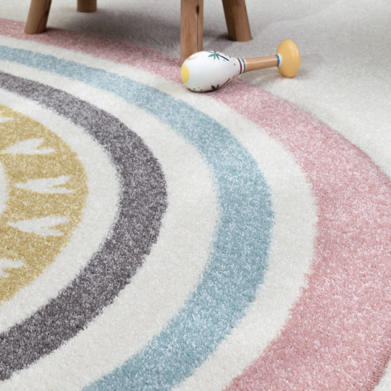 Kids Rug Cosmo with Rainbow & Hearts in Cream