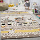 Kids Rug with Charming Farm Animals Patchwork in Beige Cream