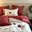 GobekUsa King Bear Embroidered Cotton Bedding Set - Luxury Duvet Cover with Bed Sheet