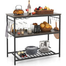 Kitchen Island with 3 Shelves Wine Glass Holders and 10 Hooks-Gray by LJGDeals