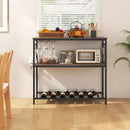 Kitchen Island with 3 Shelves Wine Glass Holders and 10 Hooks-Gray