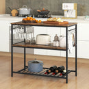 3 Shelves Kitchen Island Industrial Prep Table with Bottom Wine Rack-Rustic Brown by LJGDeals
