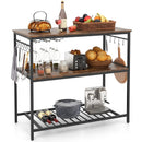 3 Shelves Kitchen Island Industrial Prep Table with Bottom Wine Rack-Rustic Brown by LJGDeals