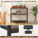 3 Shelves Kitchen Island Industrial Prep Table with Bottom Wine Rack-Rustic Brown by LJGDeals