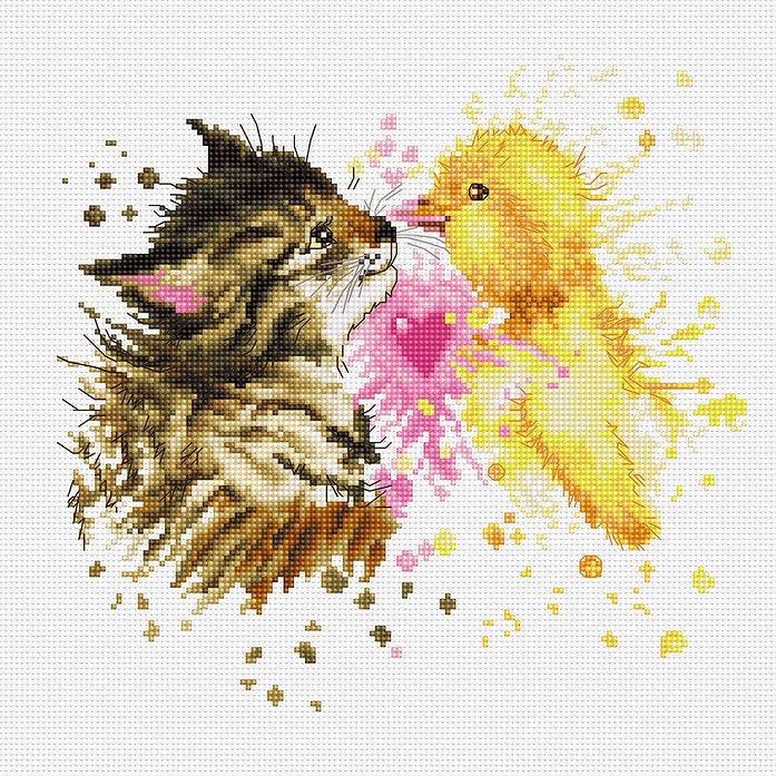 Kitten and Duckling B2301L Counted Cross-Stitch Kit