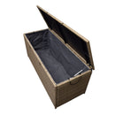 Tan Wicker Patio Deck Box with 113 Gallon Storage and Metal Frame