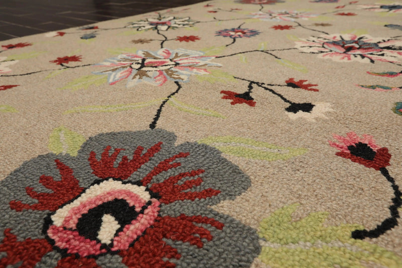 5' x 8' Handmade Wool Loop Pile Floral Traditional Oriental Area Rug Taupe