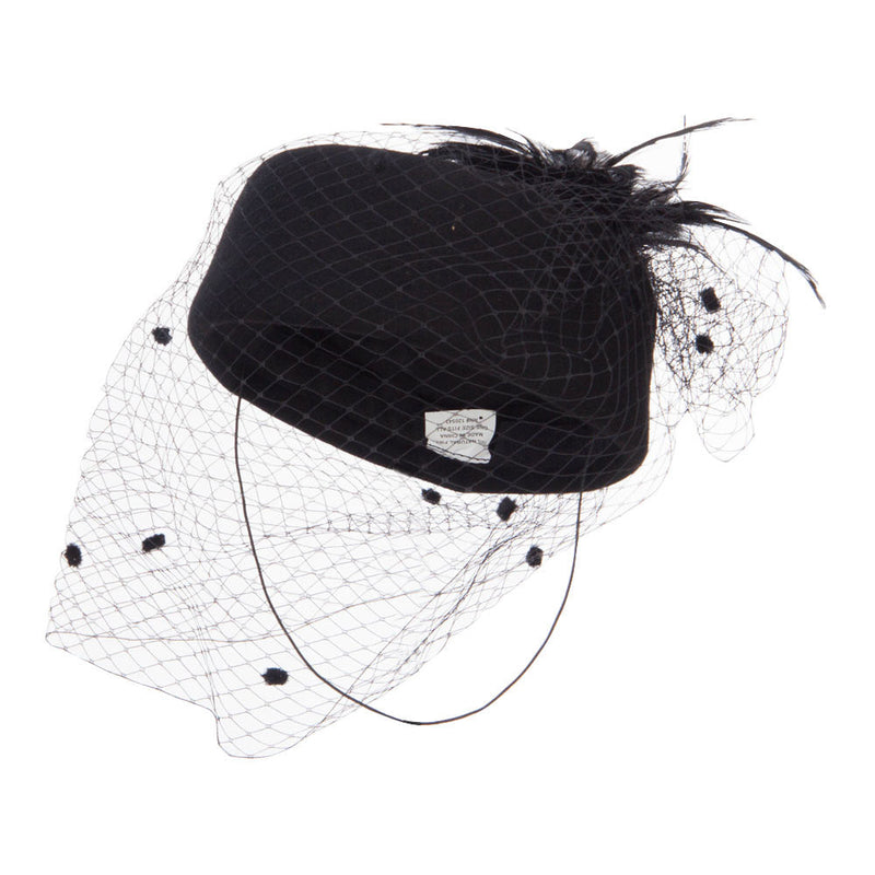 Lace and Feather Wool Pillbox