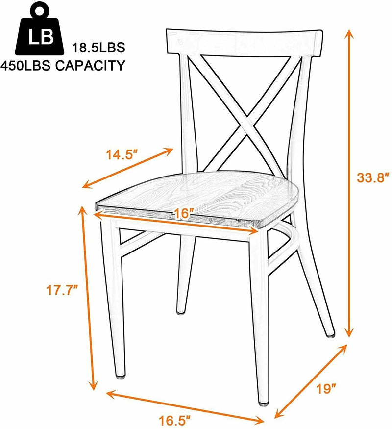 Set of 2 Dining Room Chairs Metal Frame Wood Seat Cross Back Side Seat Kitchen