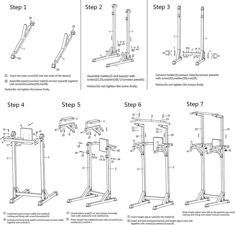 Strength Power Tower Dip Station Pull Up Bar Workout Equipment, Adjustable Height 62.2" to 84.5", Holds Up to 660LBS