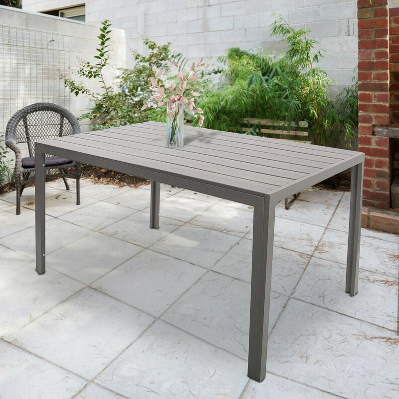 6 Person Outdoor Dining Table 55", Patio Rectangle Aluminum Table, Gray