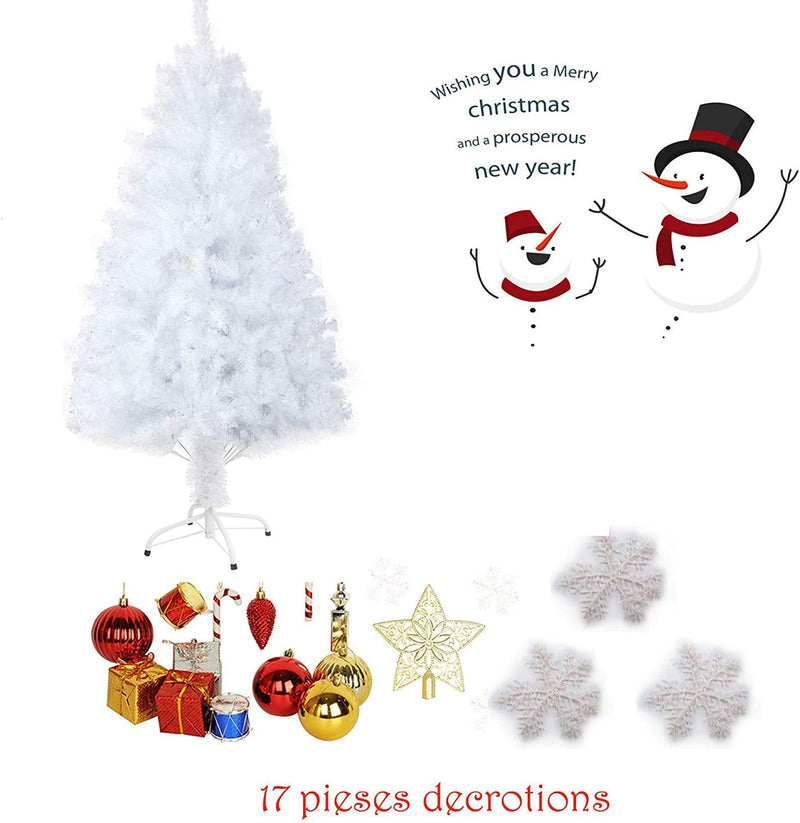 5' Artificial Christmas Tree White Small Fake Xmas Tree Realistic Pine Trees with Solid Metal Stand, 450 Tips