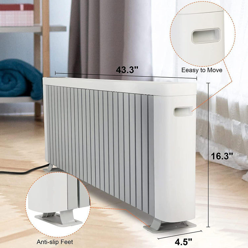 Efficient 1500W Baseboard Electric Heater, Silent Convection Heating, Remote Lock, LED Display, Multi-Protection