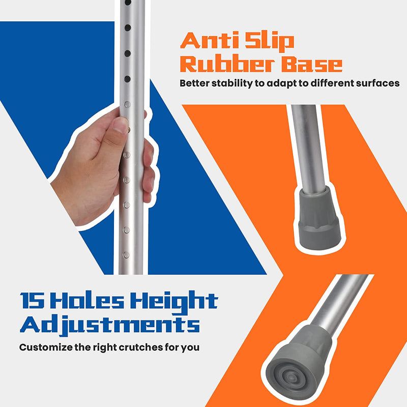 1 Pair of Aluminum Alloy Rehabilitation Crutches with Ergonomic Handles