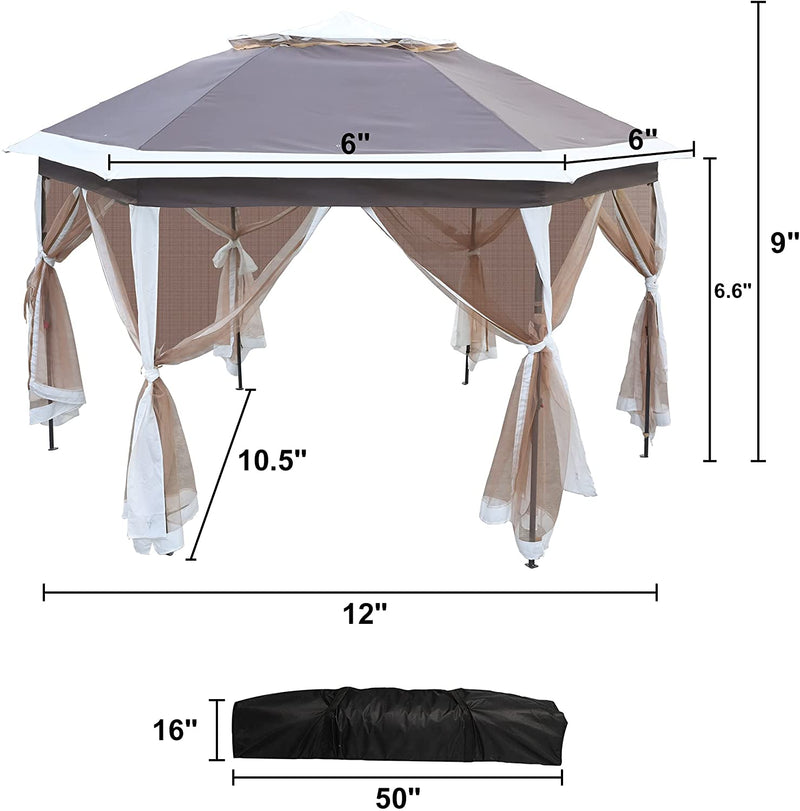 12Ft Outdoor Metal Patio Pop-Up Gazebo with Mesh Nettings for Parties and Outdoor Activities