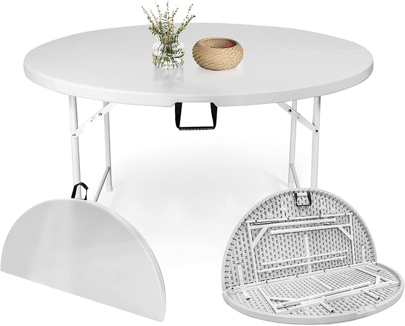 65" Dia Round Dining Table Comfortable, White Patio Plastic Folding Table for Outdoor