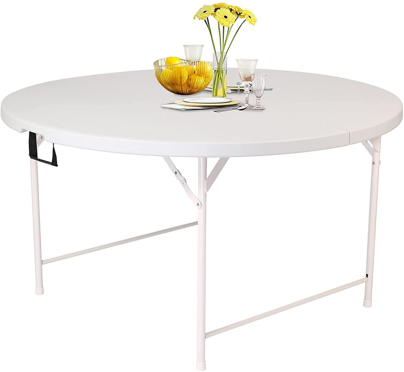 53" Diameter Round Folding Table Portable Plastic Dining Card Table for 6-8, White