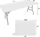 6FT Outdoor Folding Table, 71'' Event Commercial Table Fold-in-Half Camping Table w/Handle for Office, Beach, Picnic, Garden