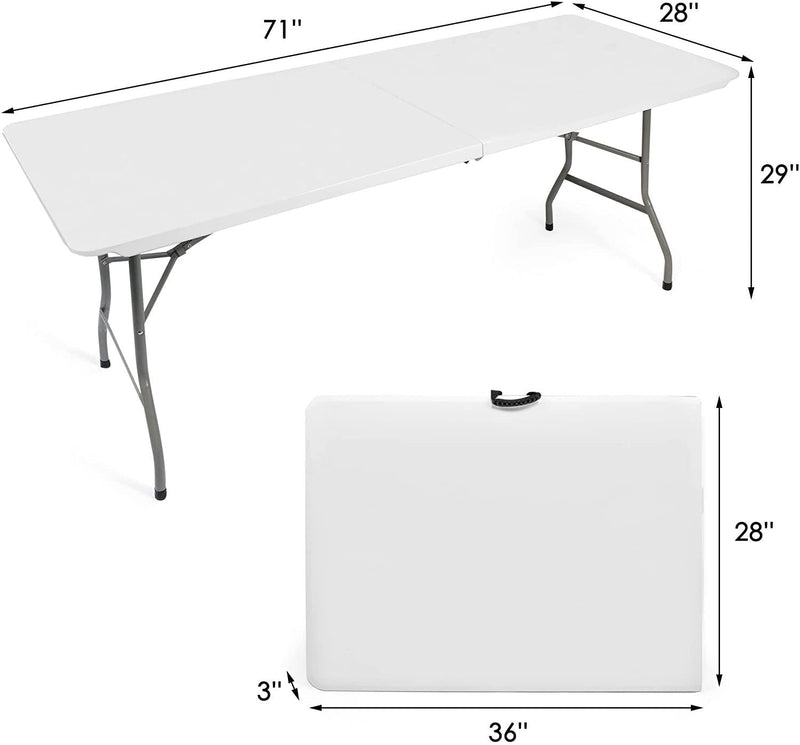 6FT Outdoor Folding Table, 71'' Event Commercial Table Fold-in-Half Camping Table w/Handle for Office, Beach, Picnic, Garden