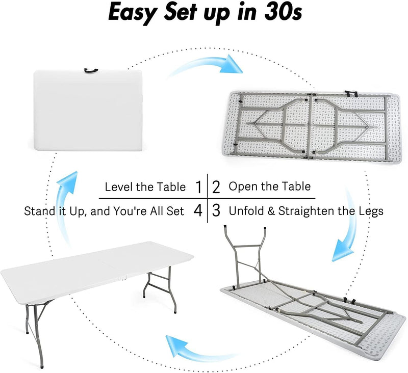 6FT Outdoor Folding Table, 71'' Event Commercial Table Fold-in-Half Camping Table w/Handle for Office, Beach, Picnic, Garden