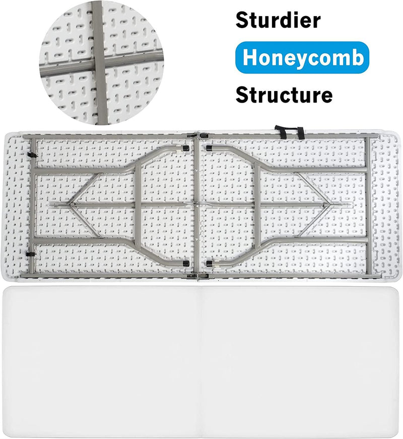 6FT Outdoor Folding Table, 71'' Event Commercial Table Fold-in-Half Camping Table w/Handle for Office, Beach, Picnic, Garden