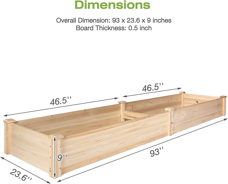 Raised Garden Bed 8 x 2 Ft Outdoor Natural Fir Wood Elevated Planter Garden Box for Vegetable Flower Herb