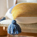 Knit stripe pillow cover coral & white living room with tassels by Decorbites