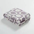 GobekUsa Knitted Checkboard Smile Face Design Fluffy Blanket - Spring Violet Pink Gray Blanket