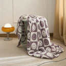 GobekUsa Knitted Checkboard Smile Face Design Fluffy Blanket - Spring Violet Pink Gray Blanket