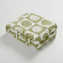 GobekUsa Knitted Checkboard Smile Face Design Fluffy Blanket - Spring Violet Pink Gray Blanket