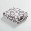GobekUsa Knitted Checkboard Smile Face Design Fluffy Blanket - Spring Violet Pink Gray Blanket