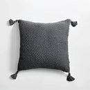 Knitted grey ivory geometric pillow cover set living room tassels by Decorbites