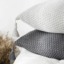 Knitted grey ivory geometric pillow cover set living room tassels by Decorbites