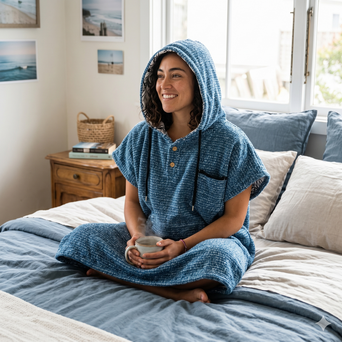 Blanket Hoodie | Indigo Surf Poncho | 100% Cotton Wearable Blanket Robe | As Seen on Netflix's Beef Season 2, photo 5 of 16