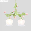 GobekUsa Korean Garden Hanging Light Fixture with White Glass and Floral Design