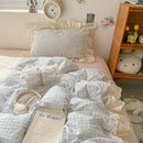 GobekUsa Korean Grid Lace Washed Cotton Bedding Set, Cozy Comforter Cover Single Double Queen